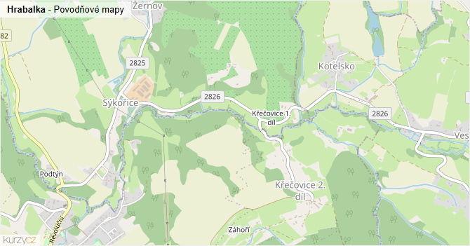 Hrabalka - záplavové mapy stoleté vody