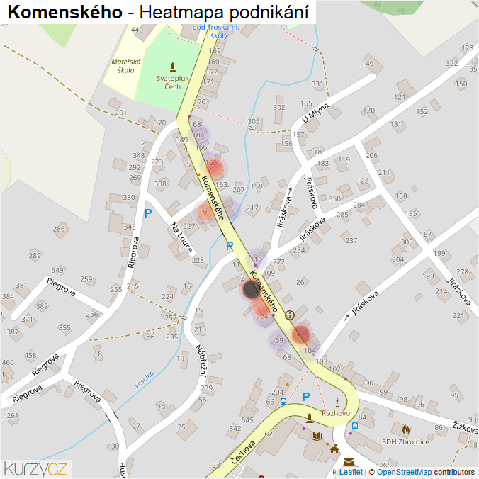 Mapa Komenského - Firmy v ulici.