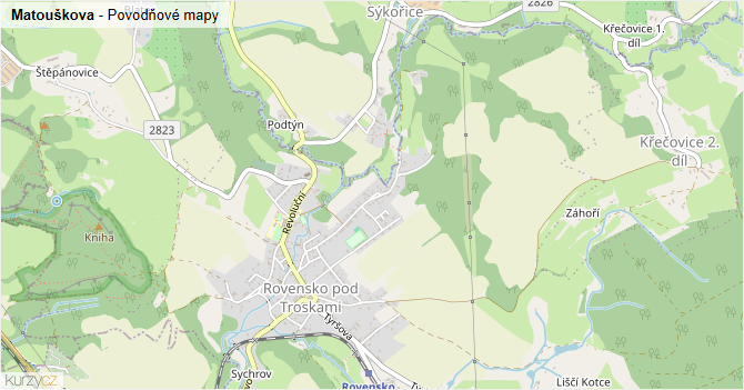 Matouškova - záplavové mapy stoleté vody