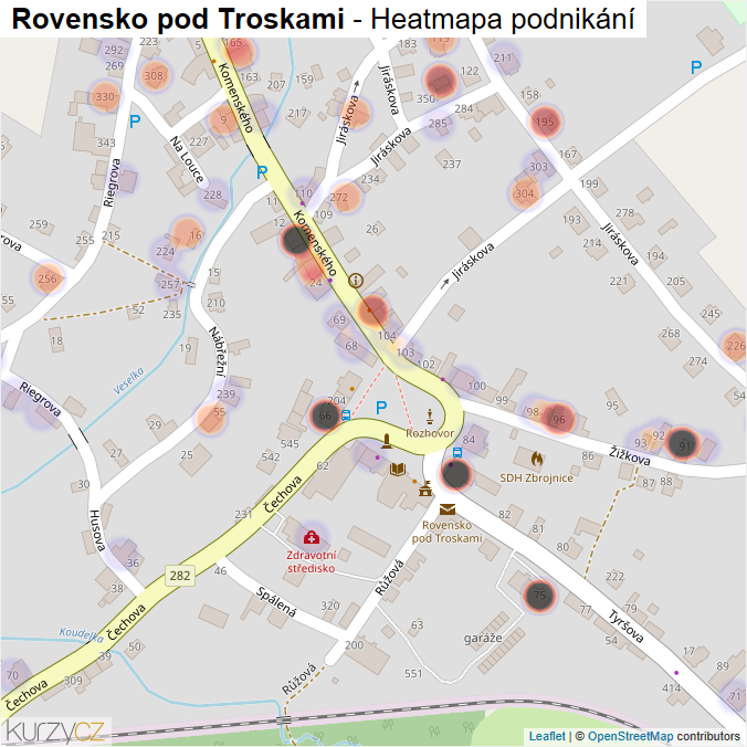 Mapa Rovensko pod Troskami - Firmy v části obce.