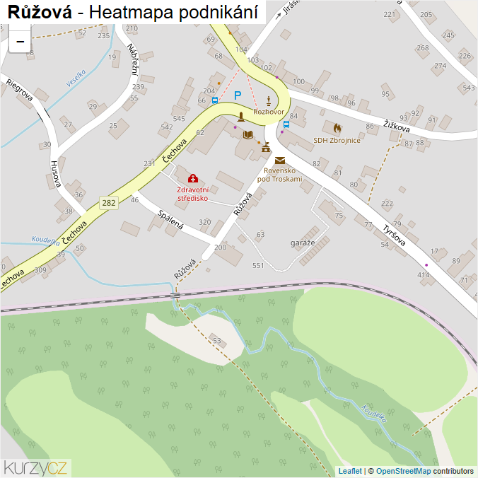 Mapa Růžová - Firmy v ulici.