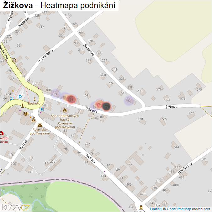 Mapa Žižkova - Firmy v ulici.