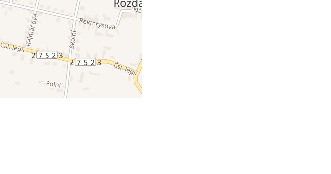 Čsl. legií v obci Rožďalovice - mapa ulice