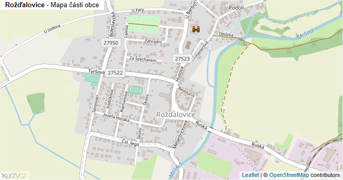 Rožďalovice - mapa části obce
