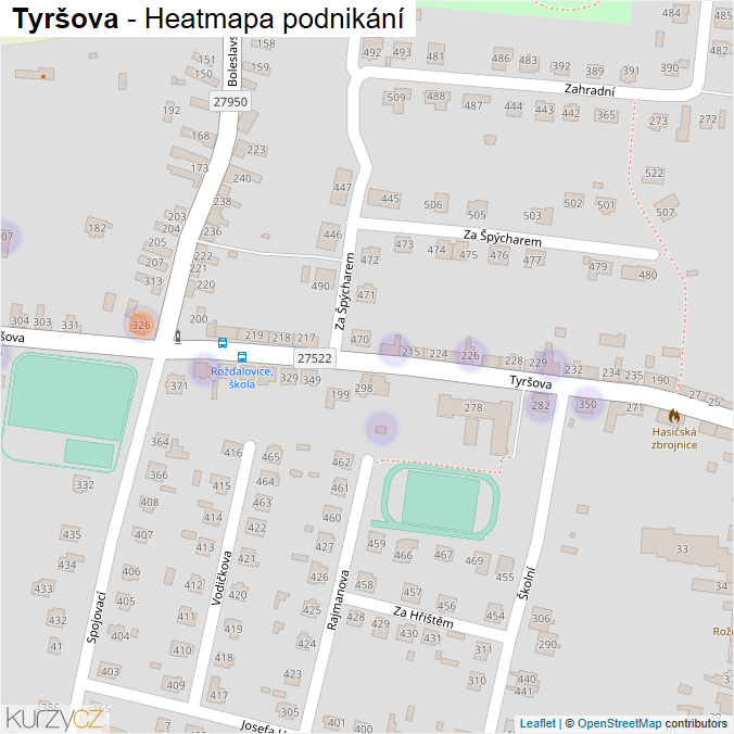 Mapa Tyršova - Firmy v ulici.