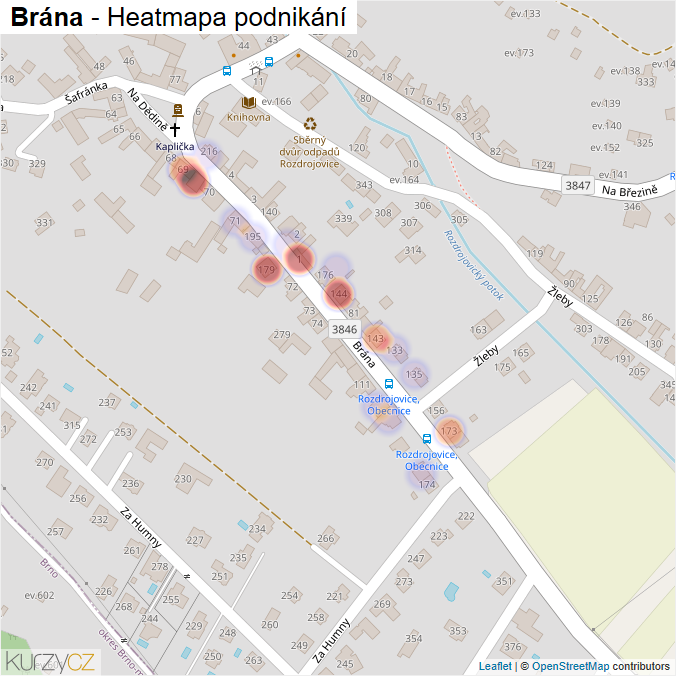Mapa Brána - Firmy v ulici.