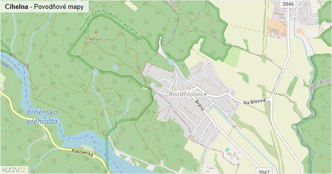 Cihelna - záplavové mapy stoleté vody