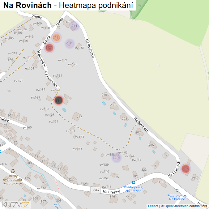 Mapa Na Rovinách - Firmy v ulici.