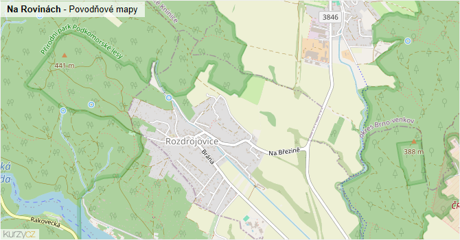 Na Rovinách - záplavové mapy stoleté vody