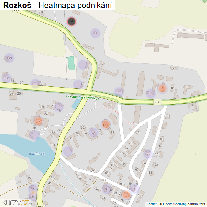 Mapa Rozkoš - Firmy v části obce.