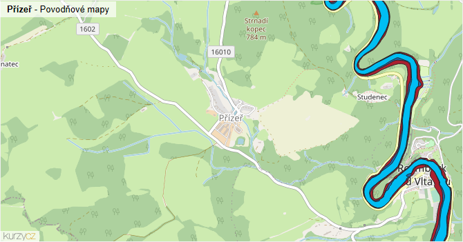 Přízeř - záplavové mapy stoleté vody