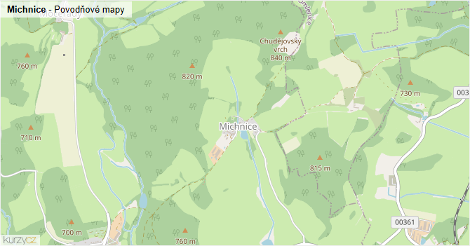 Michnice - záplavové mapy stoleté vody