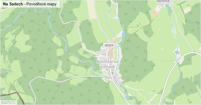 Na Sadech - záplavové mapy stoleté vody