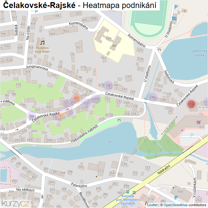 Mapa Čelakovské-Rajské - Firmy v ulici.