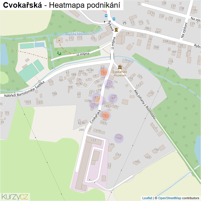 Mapa Cvokařská - Firmy v ulici.