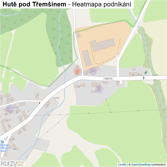 Mapa Hutě pod Třemšínem - Firmy v části obce.