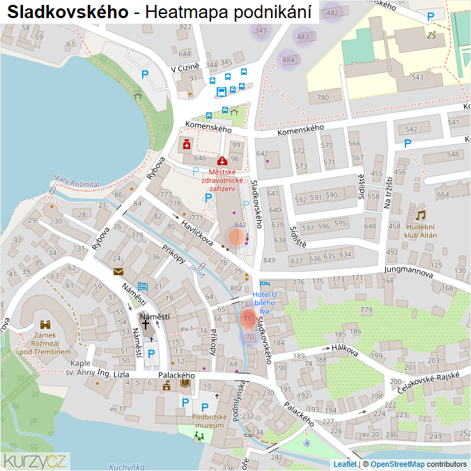 Mapa Sladkovského - Firmy v ulici.