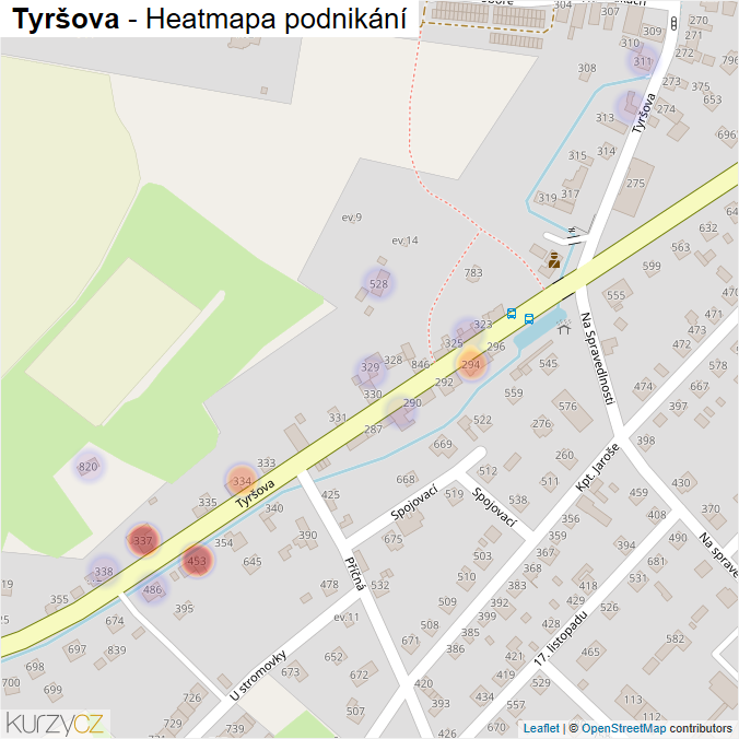 Mapa Tyršova - Firmy v ulici.