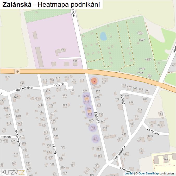 Mapa Zalánská - Firmy v ulici.