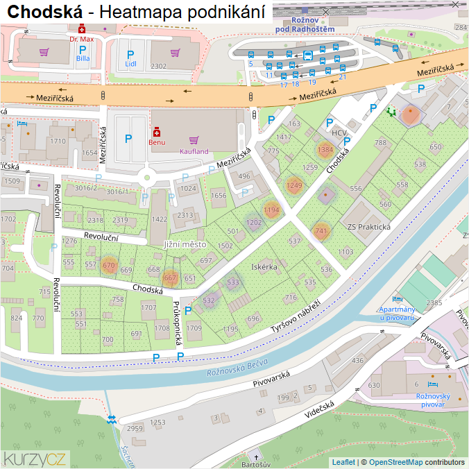 Mapa Chodská - Firmy v ulici.