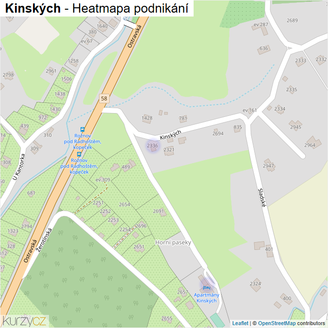 Mapa Kinských - Firmy v ulici.