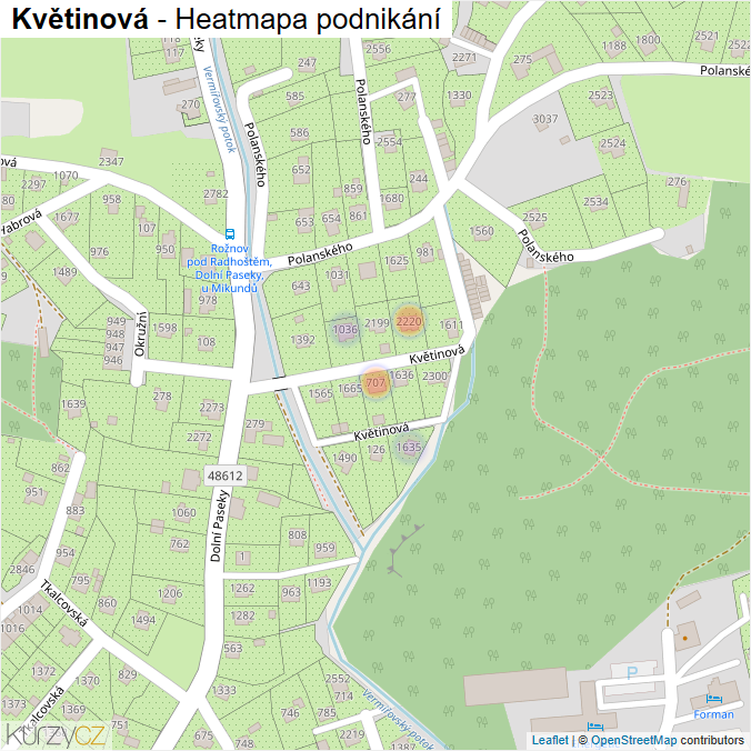 Mapa Květinová - Firmy v ulici.