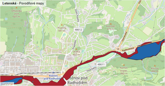 Letenská - záplavové mapy stoleté vody