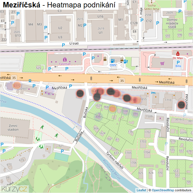 Mapa Meziříčská - Firmy v ulici.