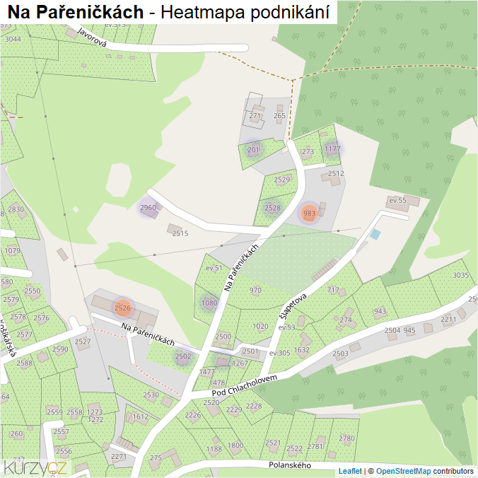 Mapa Na Pařeničkách - Firmy v ulici.