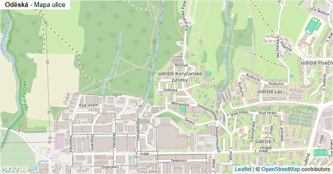 Oděská - mapa ulice