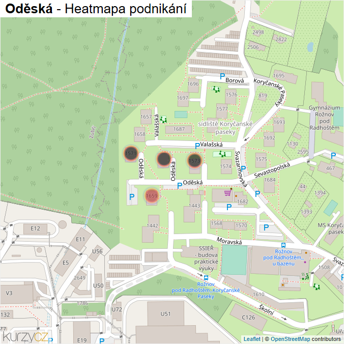 Mapa Oděská - Firmy v ulici.