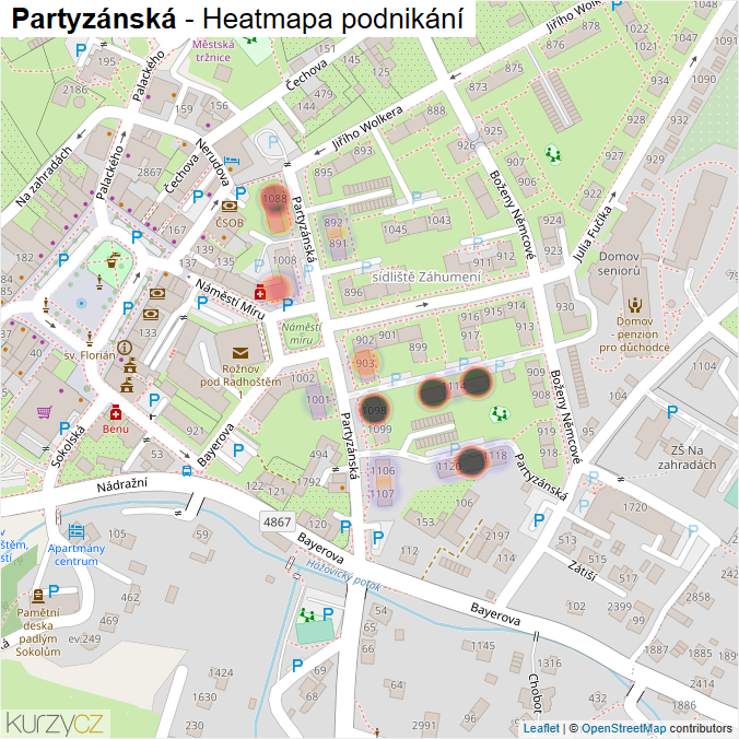 Mapa Partyzánská - Firmy v ulici.