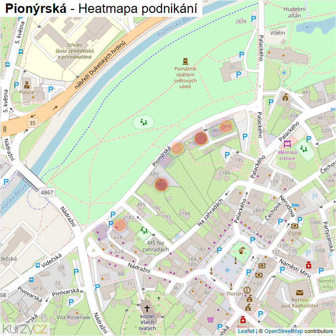 Mapa Pionýrská - Firmy v ulici.