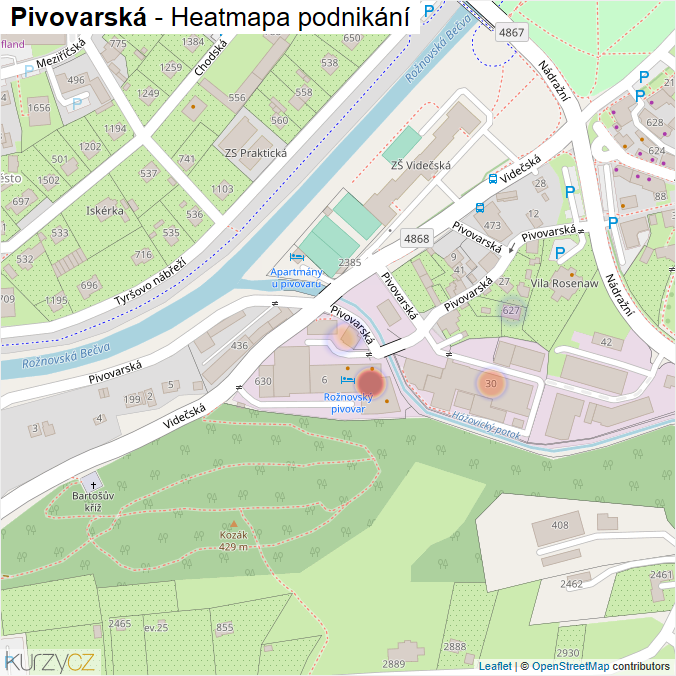 Mapa Pivovarská - Firmy v ulici.