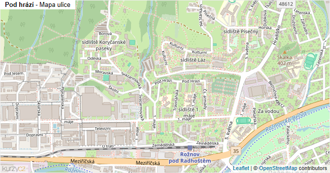 Pod hrází - mapa ulice