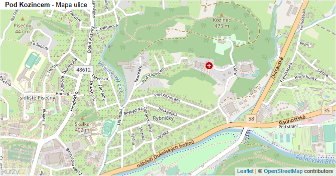 Pod Kozincem - mapa ulice