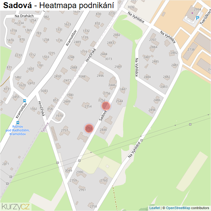 Mapa Sadová - Firmy v ulici.
