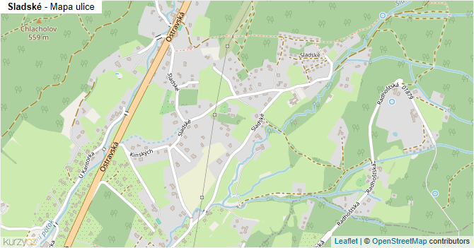 Sladské - mapa ulice