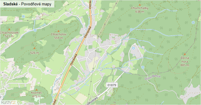 Sladské - záplavové mapy stoleté vody