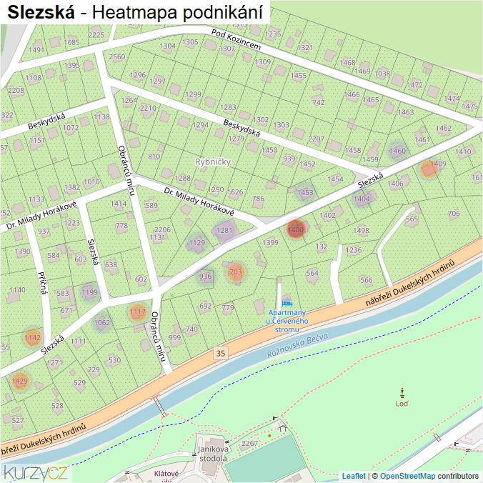 Mapa Slezská - Firmy v ulici.