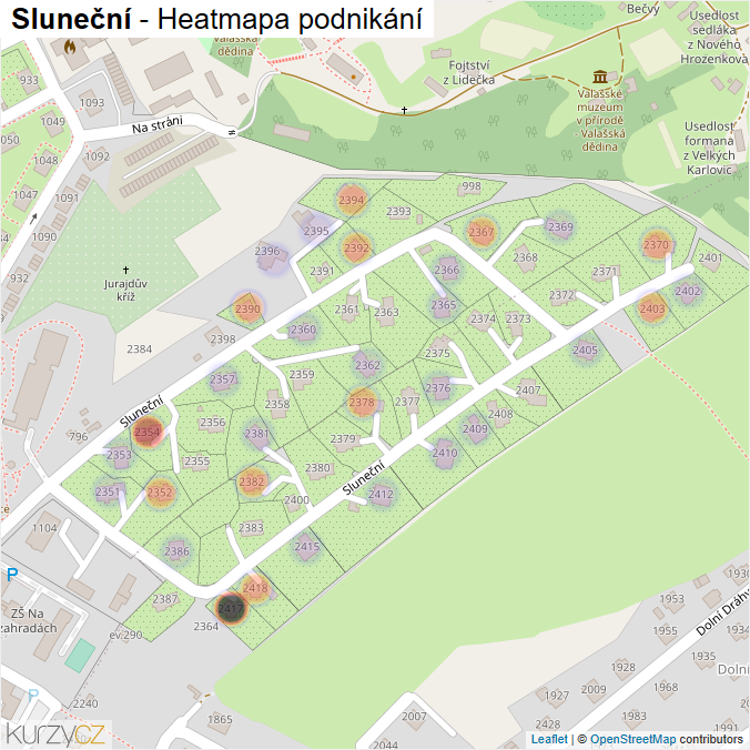 Mapa Sluneční - Firmy v ulici.