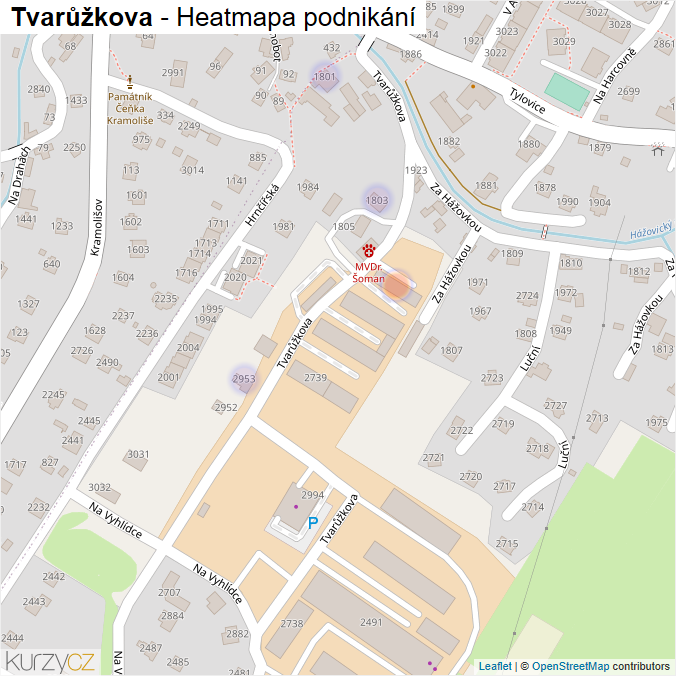 Mapa Tvarůžkova - Firmy v ulici.