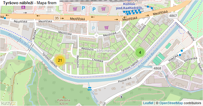 Tyršovo nábřeží - mapa firem