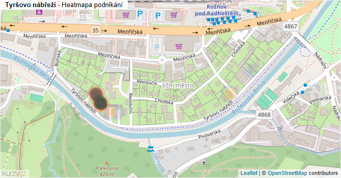 Tyršovo nábřeží - mapa podnikání