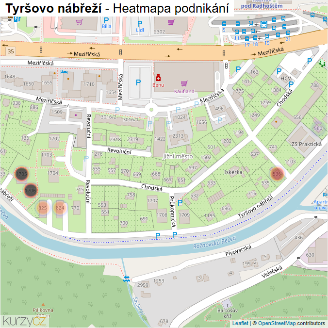 Mapa Tyršovo nábřeží - Firmy v ulici.