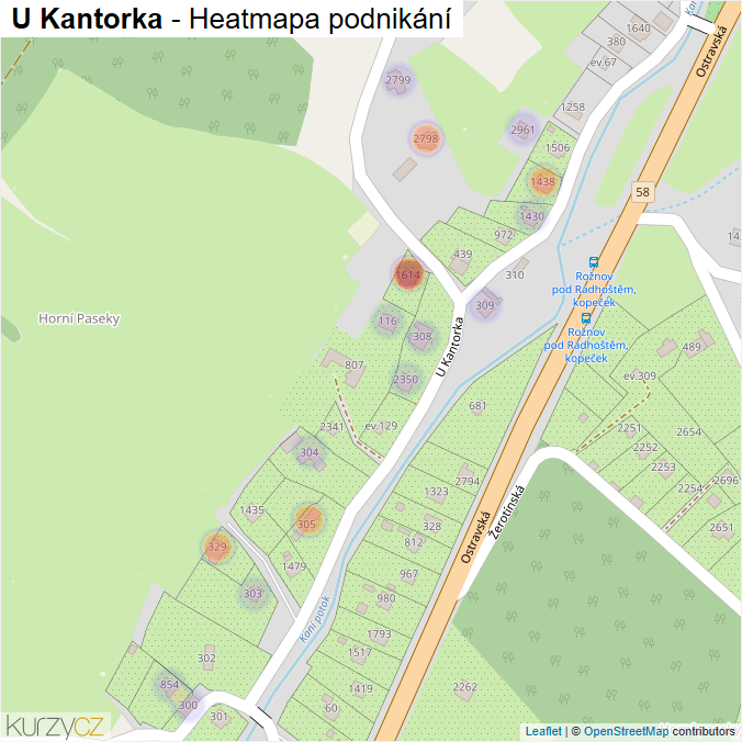 Mapa U Kantorka - Firmy v ulici.