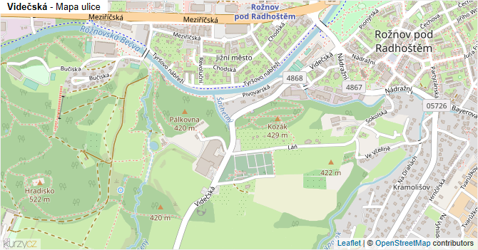 Videčská - mapa ulice