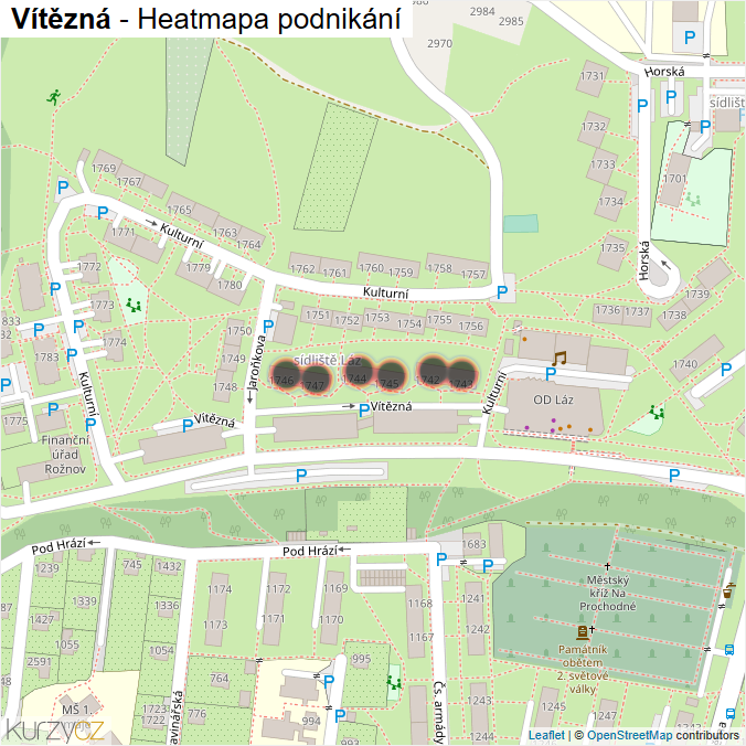 Mapa Vítězná - Firmy v ulici.