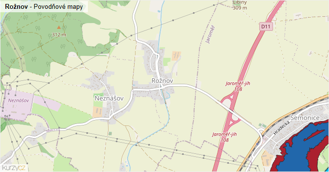 Rožnov - záplavové mapy stoleté vody