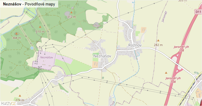 Neznášov - záplavové mapy stoleté vody